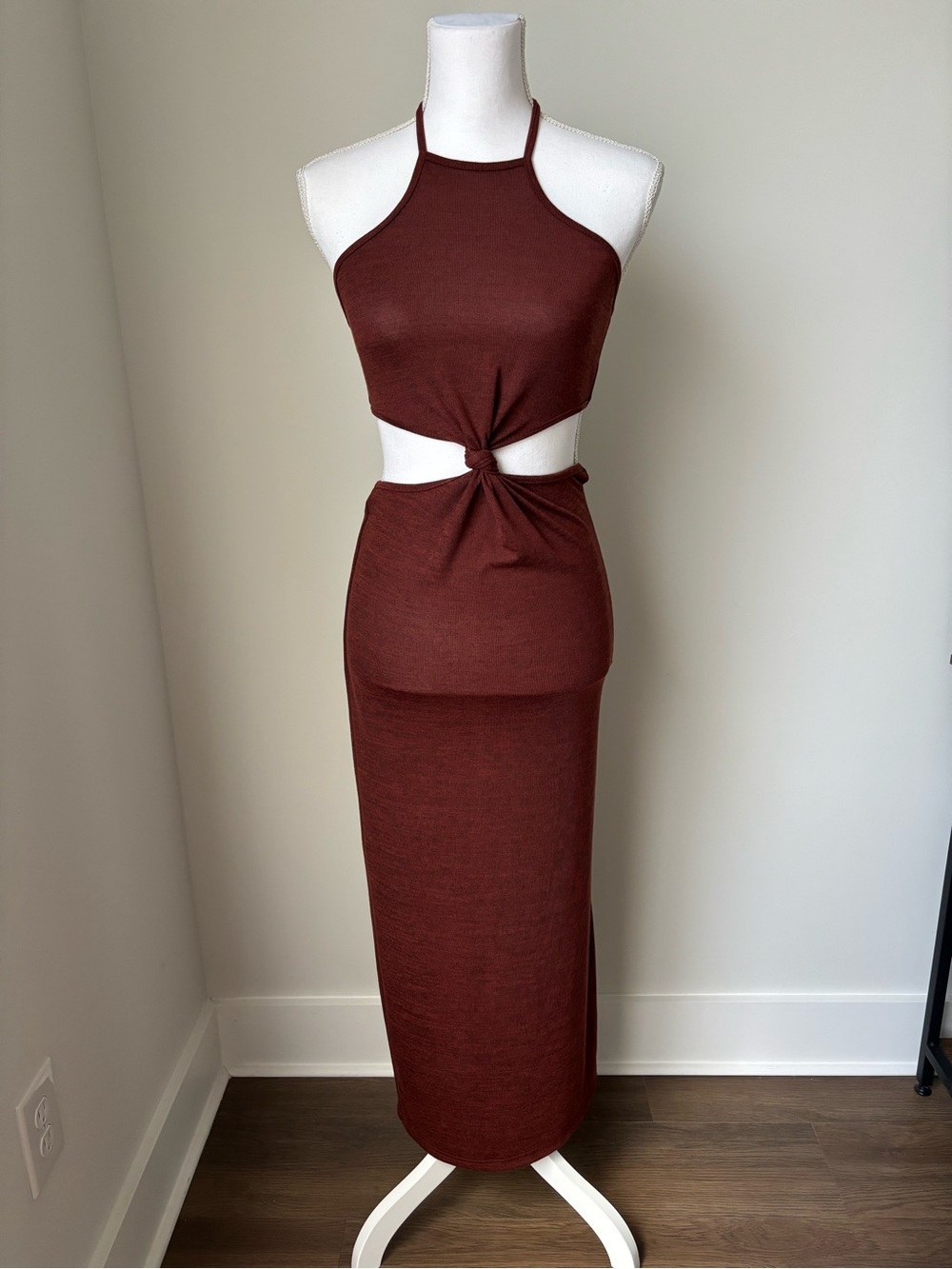 SHEIN Rust Halter Knot Cutout Maxi Dress